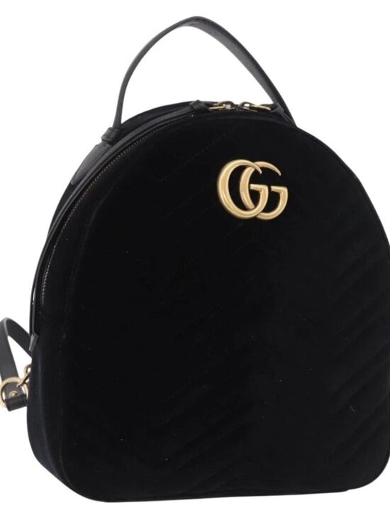 GUCCI GG Marmont Backpack Velor Black Gold 524568 Auth main image 13